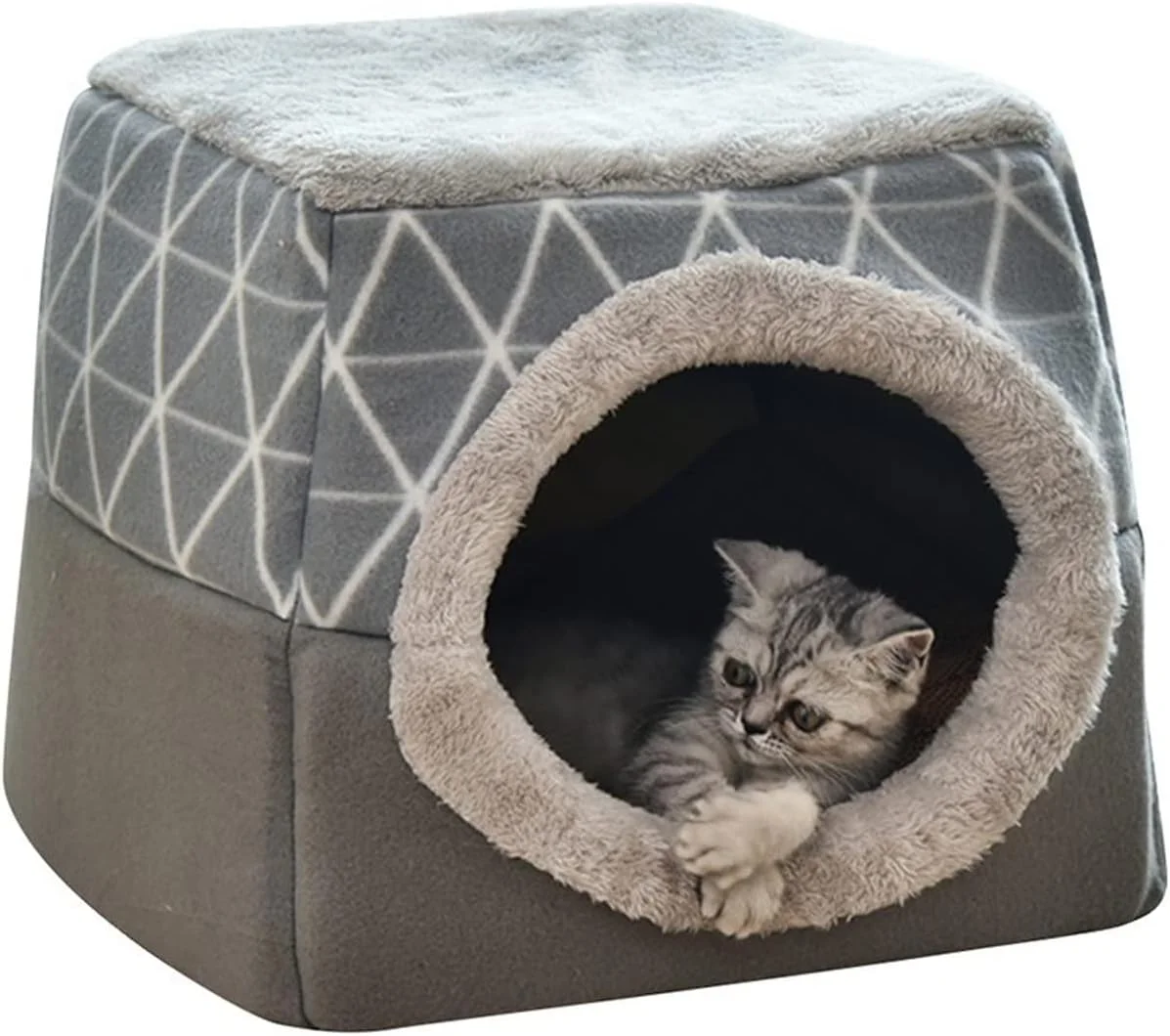 ویژگی های VIZCO تخت خواب کوچک سگ، خانه غار سگ گربه ای زیبا برای بچه گربه، تخت خواب توله سگ، لانه گرم داخلی، بالشتک راحت، محصولات حیوانات خانگی (رنگ: خاکستری، سایز: متوسط)