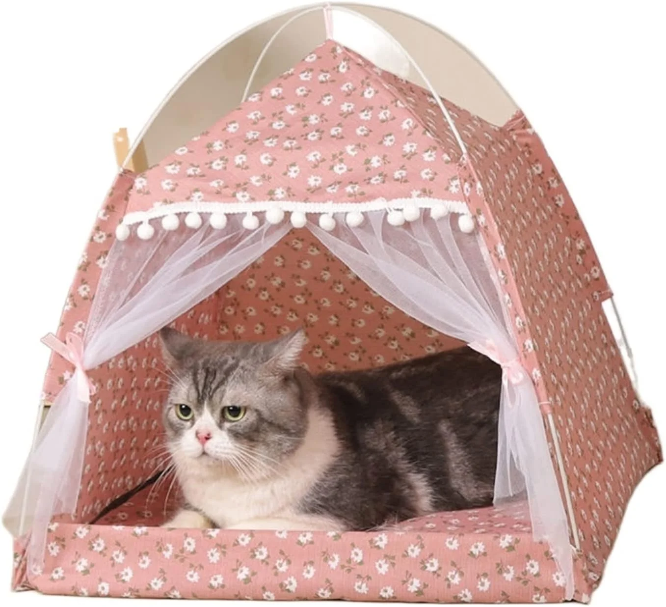 تخت سگ کوچک VIZCO، تخت چادری حیوانات خانگی، خانه گربه، محصولات راحتی، لوازم جانبی حیوانات خانگی، تخت گربه آرامش بخش، خانه تخت سگ کوچک (رنگ: صورتی، سایز: خیلی بزرگ)