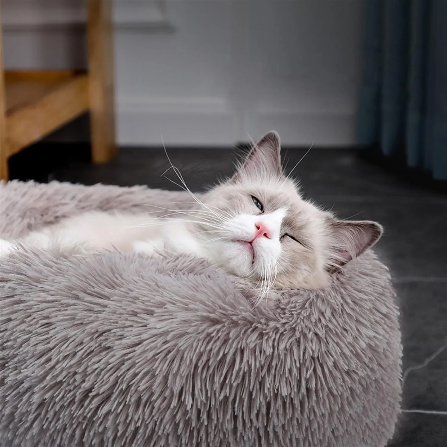 VIZCO Lumbar Support Dog Bed Long Plush Dount Basket Calming Cat Beds Pet Kennel House Soft Fluffy Cushion Sleeping Bag Mat For Large Dogs (Color : Dark blue, Size : Medium50CM) VIZCO Lumbar Support Dog Bed Long Plush Dount Basket Calming Cat Beds Pet Kennel House Soft Fluffy Cushion Sleeping Bag Mat For Large Dogs (Color : Dark blue, Size : Medium50CM)