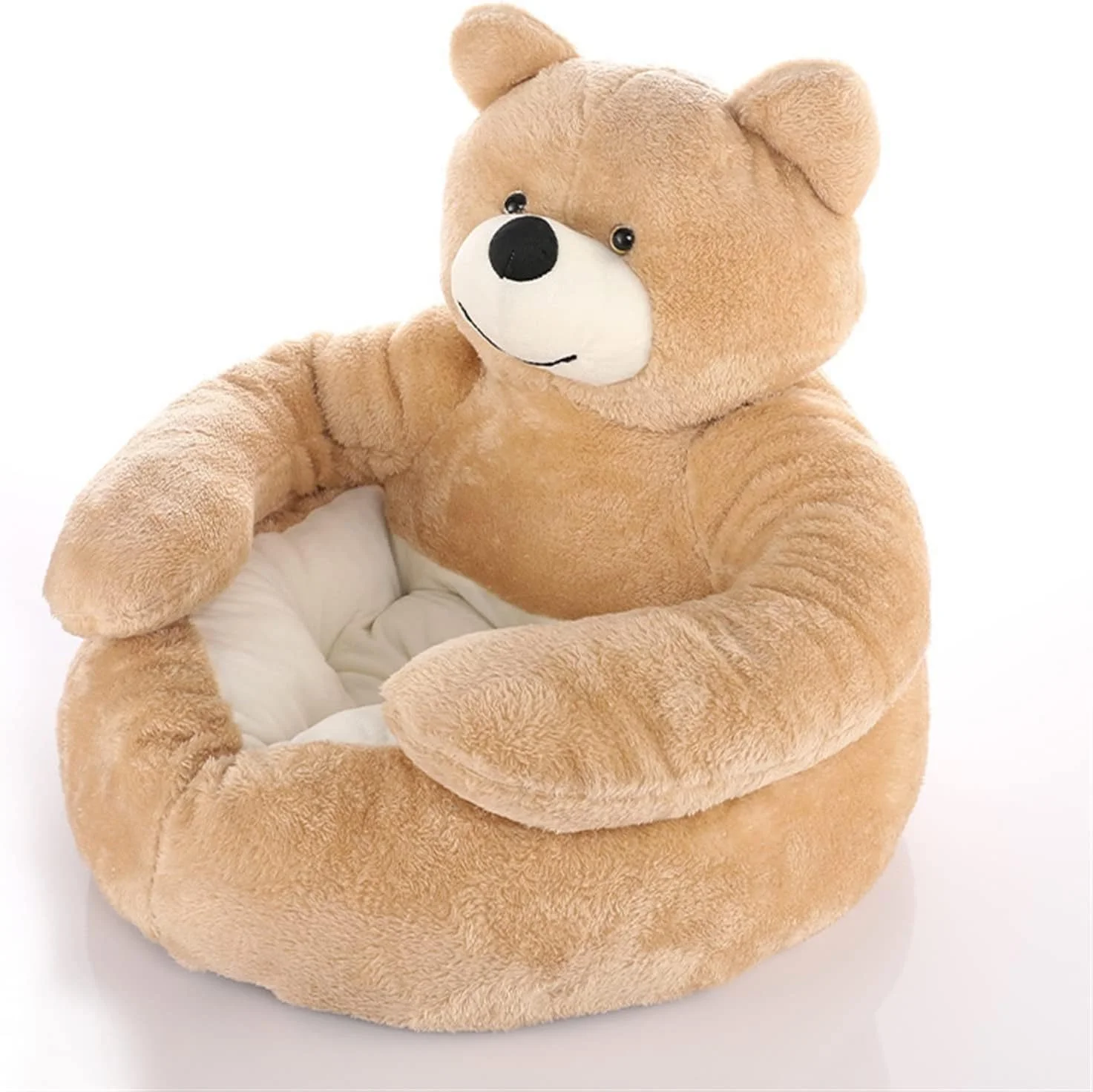 تخت خواب کوچک سگ VIZCO، تخت خواب نرم حیوانات خانگی، تشک خواب گربه ای طرح آغوش خرس، پشمی، کوسن سگ های بزرگ، مبل راحتی، لوازم حیوانات خانگی (رنگ: بژ، سایز: بزرگ)