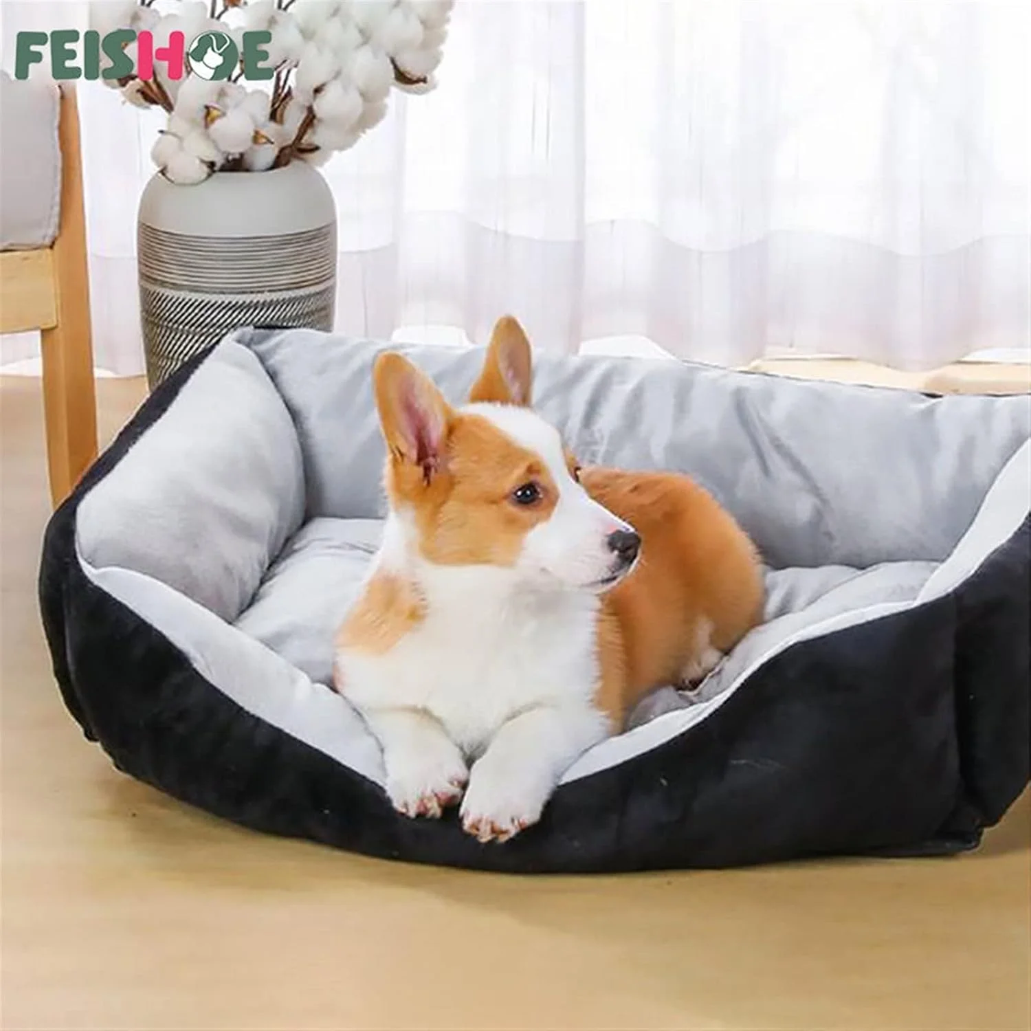 تخت خواب کوچک سگ VIZCO، تخت خواب نرم سگ، مبل، لانه سگ، خانه گرم زمستانی سگ، خانه توله سگ گربه، پد گرم حیوانات خانگی (سایز: متوسط)