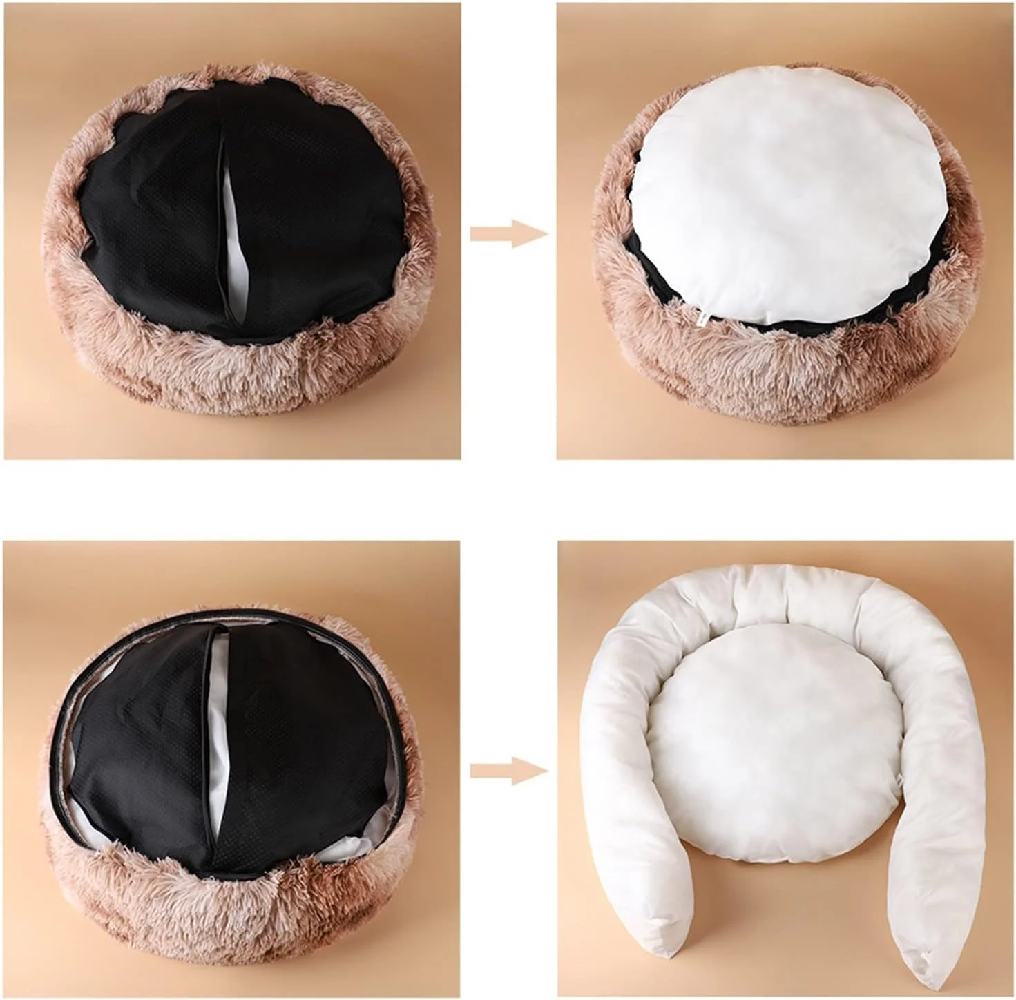 تخت خواب کوچک سگ VIZCO، تخت خواب سگ قابل جابجایی، لانه حیوانات خانگی مخملی، تخت خواب گرد گربه، تخت خواب گرم زمستانی، صندلی راحتی برای سگ های متوسط ​​تا بزرگ (رنگ: قهوه ای، سایز: متوسط)