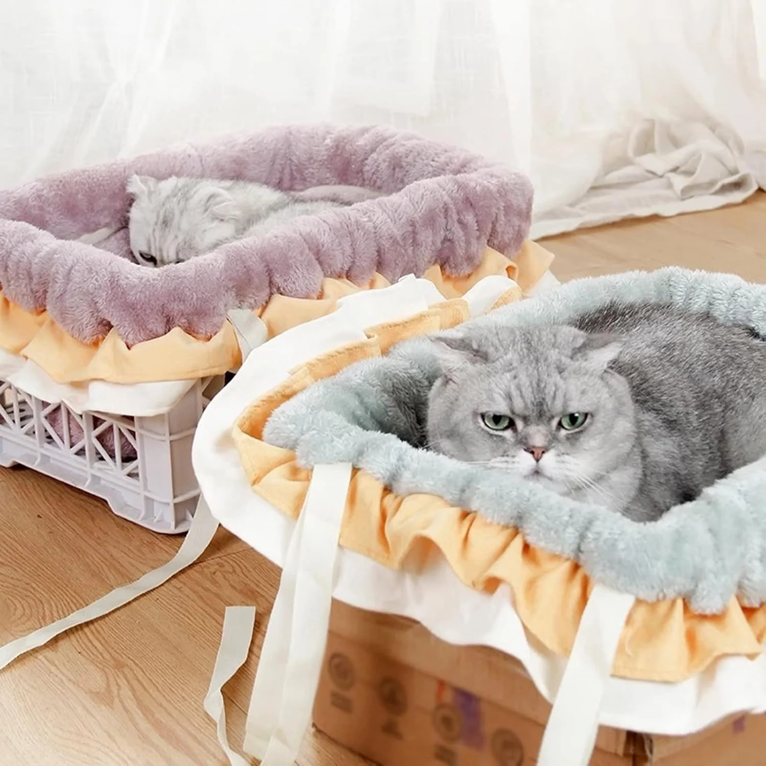 VIZCO تخت خواب کوچک سگ، تخت آویز گربه، کیسه خواب توله سگ، تخت گرد گرم زمستانی حیوانات خانگی، لانه نرم حیوانات خانگی، کوسن صندلی، لوازم گربه، لوازم جانبی حیوانات خانگی (رنگ: آبی تیره)