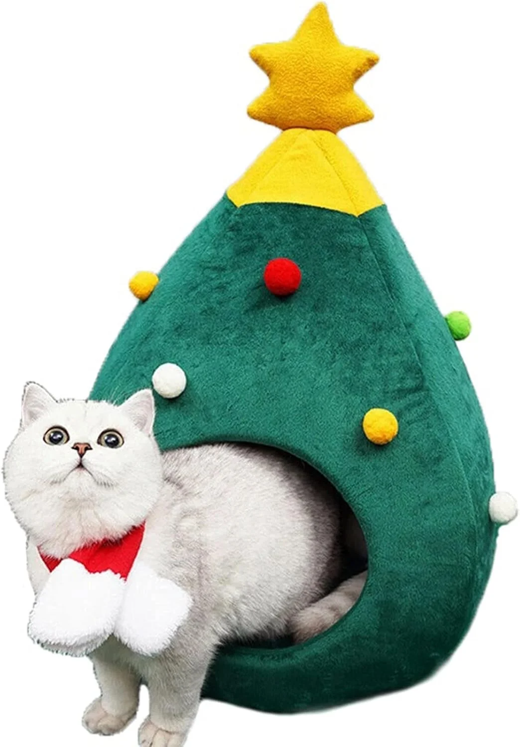 ویژگی های VIZCO لانه سگ کوچک طرح درخت کریسمس، خانه حیوانات خانگی زمستانی نیمه بسته، لانه گربه، خانه گرم توله سگ، تخت خواب حیوانات خانگی، چادر