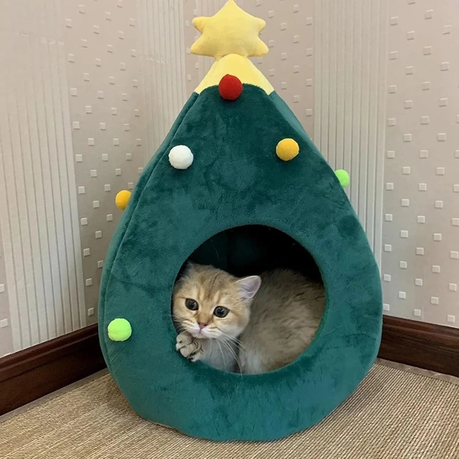ویژگی های VIZCO لانه سگ کوچک طرح درخت کریسمس، خانه حیوانات خانگی زمستانی نیمه بسته، لانه گربه، خانه گرم توله سگ، تخت خواب حیوانات خانگی، چادر ویژگی های VIZCO لانه سگ کوچک طرح درخت کریسمس، خانه حیوانات خانگی زمستانی نیمه بسته، لانه گربه، خانه گرم توله سگ، تخت خواب حیوانات خانگی، چادر