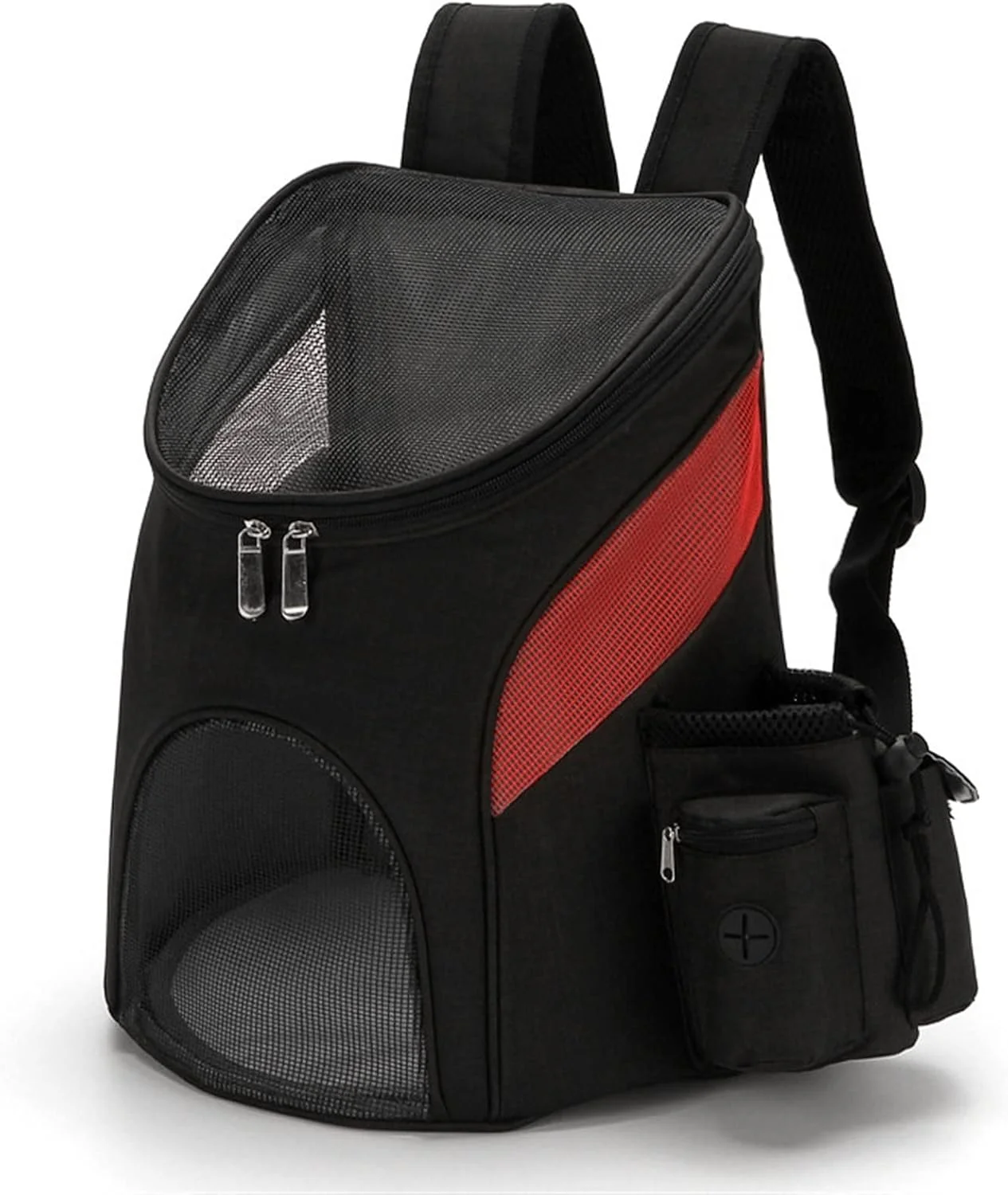 کوله پشتی حمل سگ VIZCO، ظرفیت بزرگ، کیف حمل سگ توری قابل تنفس قابل حمل، کوله پشتی سگ تاشو، لوازم جانبی سگ مسافرتی در فضای باز (رنگ: مشکی-قرمز)