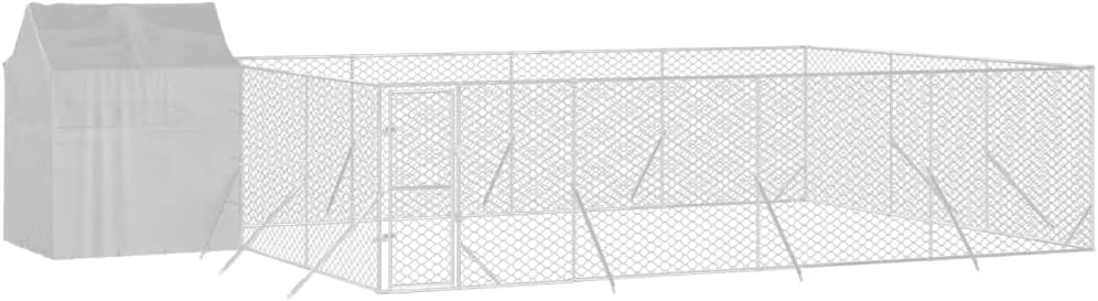 قفس سگ فضای باز vidaXL، خانه سگ با سقف، قفس سگ با درب قفل‌دار و چفت، خانه حیوانات خانگی برای حیوانات کوچک، فولاد گالوانیزه نقره‌ای