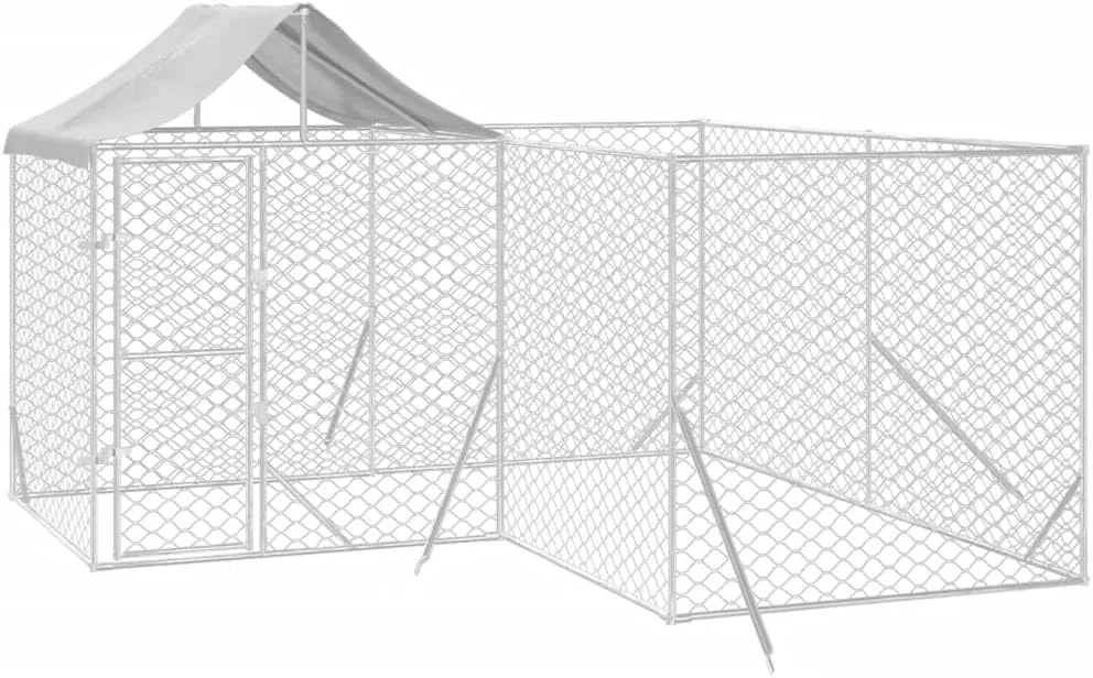 قفس سگ فضای باز ویدا ایکس ال، قفس سگ برای حیاط، جعبه سگ با سقف، محوطه بازی توله سگ، خانه قفس حیوانات خانگی، فولاد گالوانیزه نقره ای