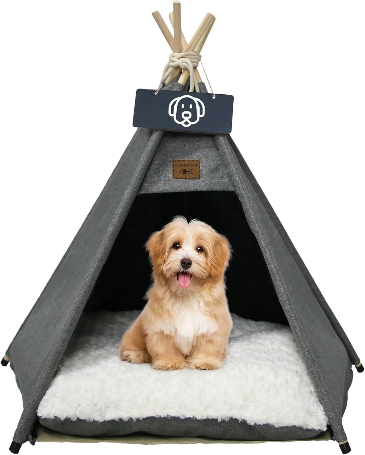 چادر تیپی لوکس Vinnypet برای گربه ها و سگ ها - کوسن مخملی - قابل جدا شدن و شستشو - 60 x 60 x 70 سانتی متر