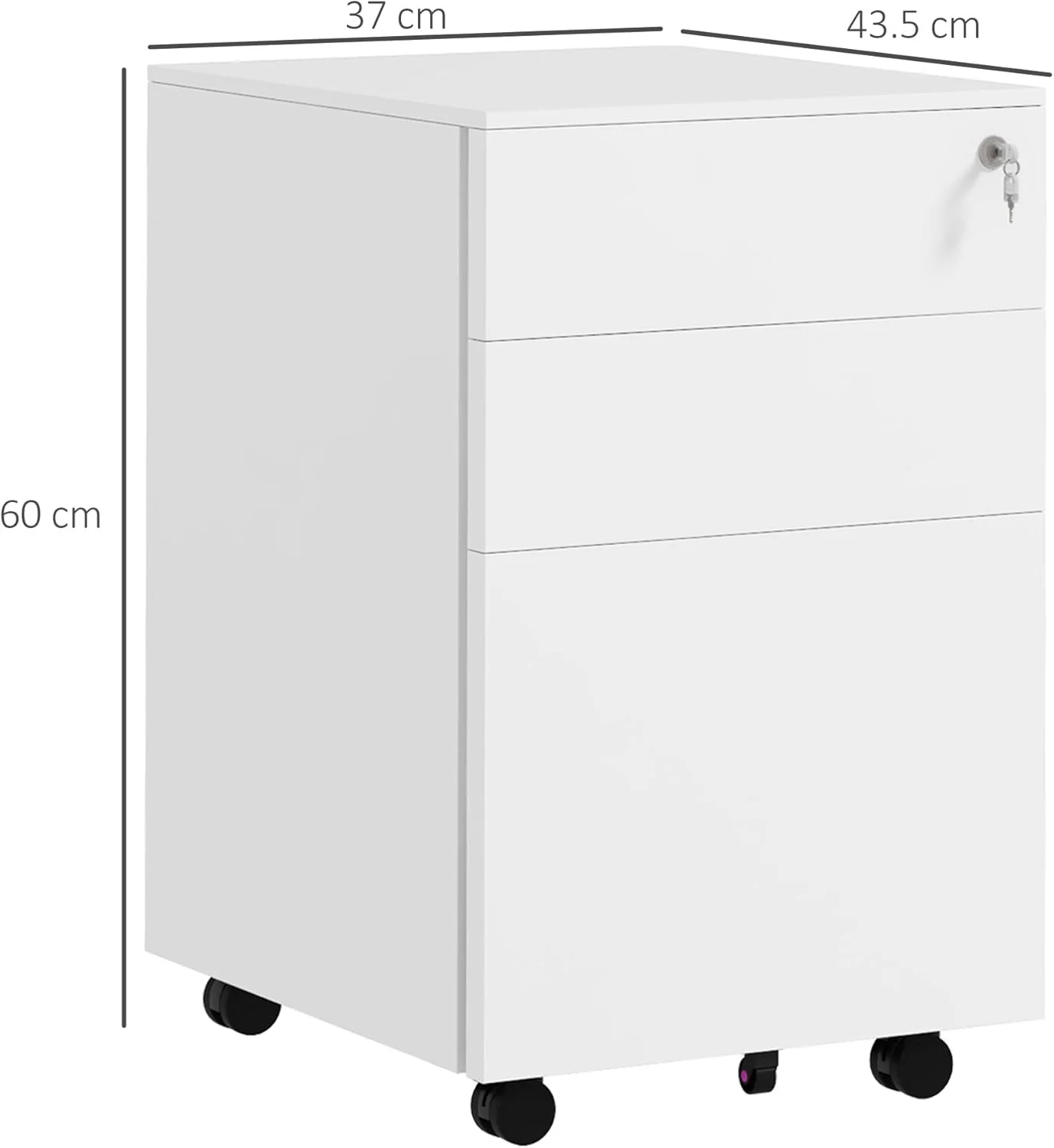 کابینت بایگانی عمودی 3 کشویی Vinsetto با سینی مداد، قفل و 5 چرخ، کابینت فایل متحرک فولادی، برای سایز A4، Legal و Letter، بدنه از پیش مونتاژ شده، سفید