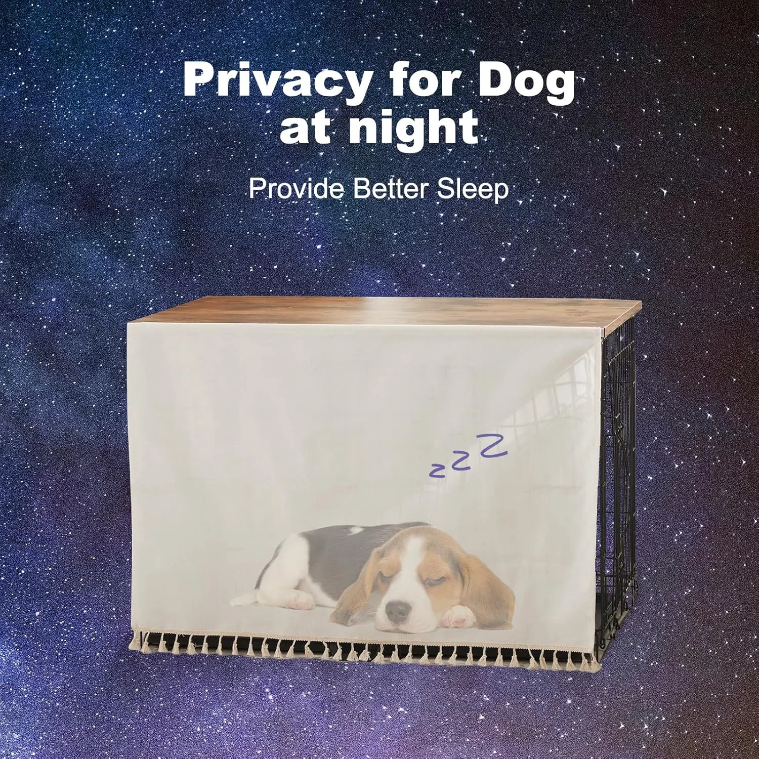 رویه چوبی قفس سگ VIE DE AMAN مناسب برای قفس های 48 42 36 24 اینچی، رویه میز قفس سگ با پرده منگوله دار، رویه قفس سگ به سبک روستیک، بلوط خاکستری (قفس سگ شامل نمی شود)