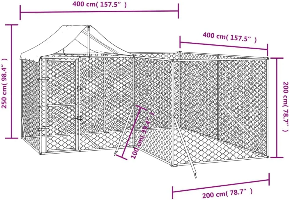 قفس سگ فضای باز ویدا ایکس ال، قفس سگ برای حیاط، جعبه سگ با سقف، محوطه بازی توله سگ، خانه قفس حیوانات خانگی، فولاد گالوانیزه نقره ای قفس سگ فضای باز ویدا ایکس ال، قفس سگ برای حیاط، جعبه سگ با سقف، محوطه بازی توله سگ، خانه قفس حیوانات خانگی، فولاد گالوانیزه نقره ای