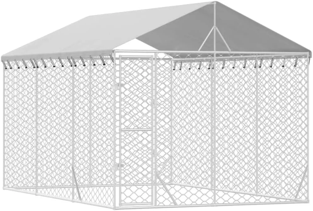 قفس سگ فضای باز vidaXL، خانه سگ با سقف، قفس سگ با درب قفل‌دار و چفت، خانه حیوانات خانگی برای حیوانات کوچک، فولاد گالوانیزه نقره‌ای