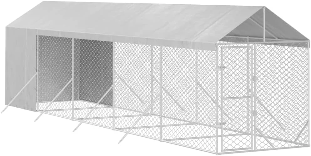 قفس سگ فضای باز vidaXL، خانه سگ با سقف، قفس سگ با درب قفل‌دار و چفت، خانه حیوانات خانگی برای حیوانات کوچک، فولاد گالوانیزه نقره‌ای