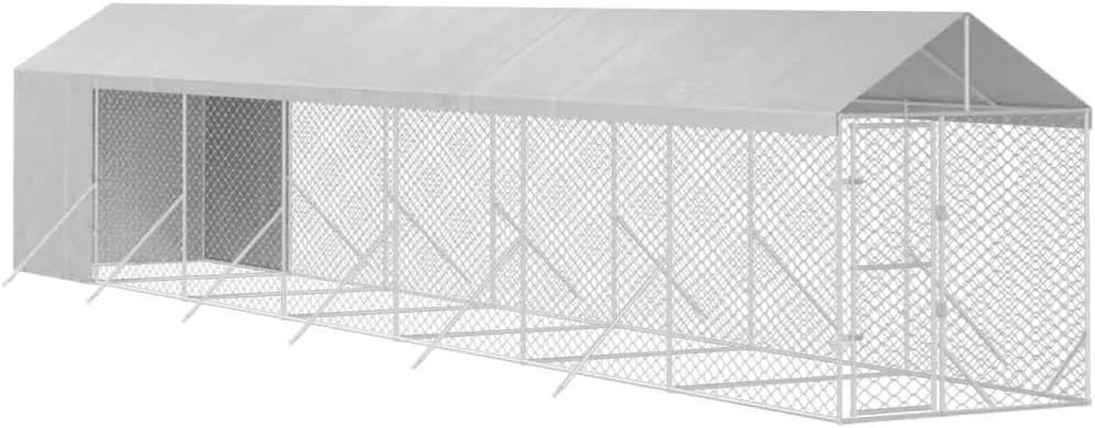 قفس سگ فضای باز vidaXL، خانه سگ با سقف، قفس سگ با درب قفل‌دار و چفت، خانه حیوانات خانگی برای حیوانات کوچک، فولاد گالوانیزه نقره‌ای