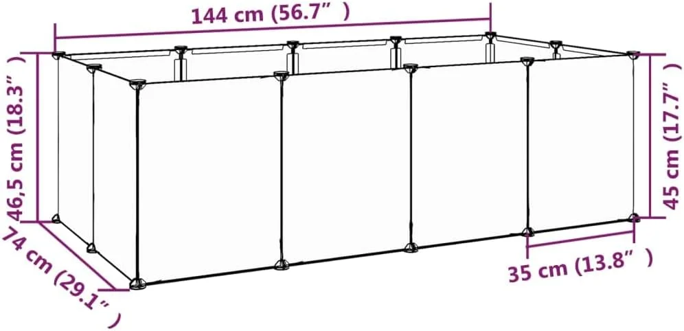 قفس حیوانات کوچک vidaXL، خانه حیوانات خانگی خرگوش، محوطه بازی خوکچه هندی، حصار حیوانات خانگی، محفظه خرگوش شفاف 144x74x46.5 سانتی متر PP و فولاد