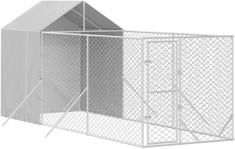 قفس سگ فضای باز ویدا ایکس ال، قفس سگ برای حیاط، باکس سگ با سقف، محوطه بازی توله سگ، خانه قفس حیوانات خانگی، فولاد گالوانیزه نقره ای