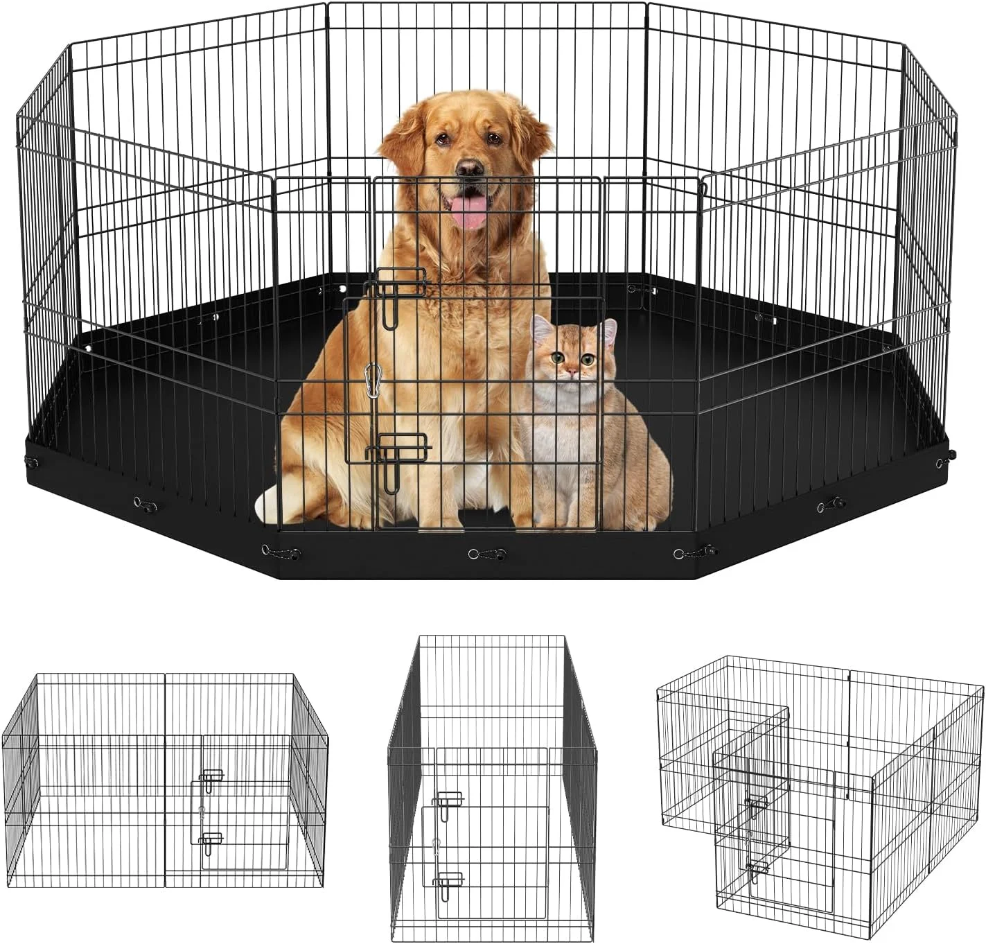 محوطه بازی سگ VEVOR با پد زیرین، ارتفاع 61 سانتی متر، 8 پنل تاشو فلزی، حصار تمرینی سگ، قفس توله سگ با میخ های زمینی، محوطه سگ داخلی و خارجی برای حیوانات خانگی کوچک و متوسط، برای کمپینگ، حیاط