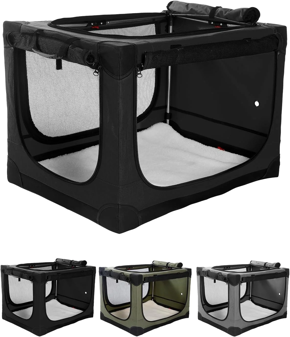  باکس حمل تاشو سگ Veraste سایز 42 اینچ مناسب سگ های متوسط و بزرگ، باکس قابل حمل سگ با 4 درب، لانه نرم تاشو با پنجره های توری بادوام برای مسافرت های داخلی و خارجی، به همراه کیف نگهداری، مشکی