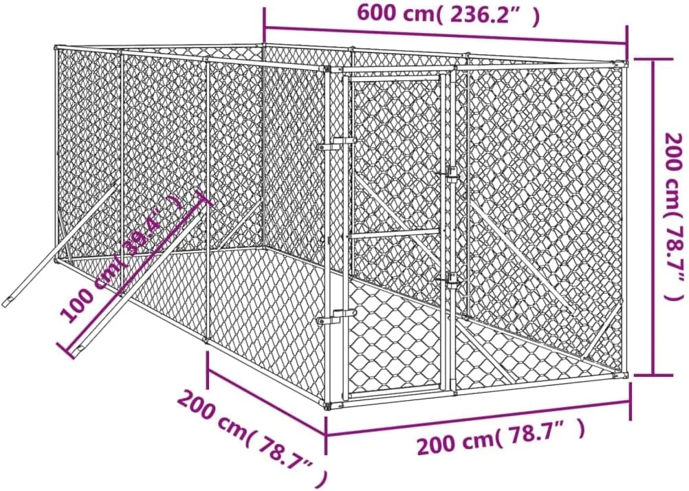 قفس سگ فضای باز vidaXL، محوطه مرغ با درب، خانه سگ با درب قفل‌دار، لانه مرغ برای حیوانات کوچک، فولاد گالوانیزه نقره‌ای