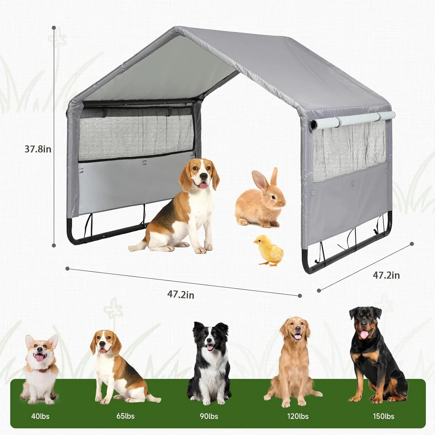 پناهگاه سایه بان سگ بزرگ با تهویه، خانه سگ فضای باز برای سگ های بزرگ و متوسط، خانه حیوانات خانگی سایه باران در فضای باز برای گربه ها، خوک ها، دام با پوشش ضد باران با برگ های مو مصنوعی