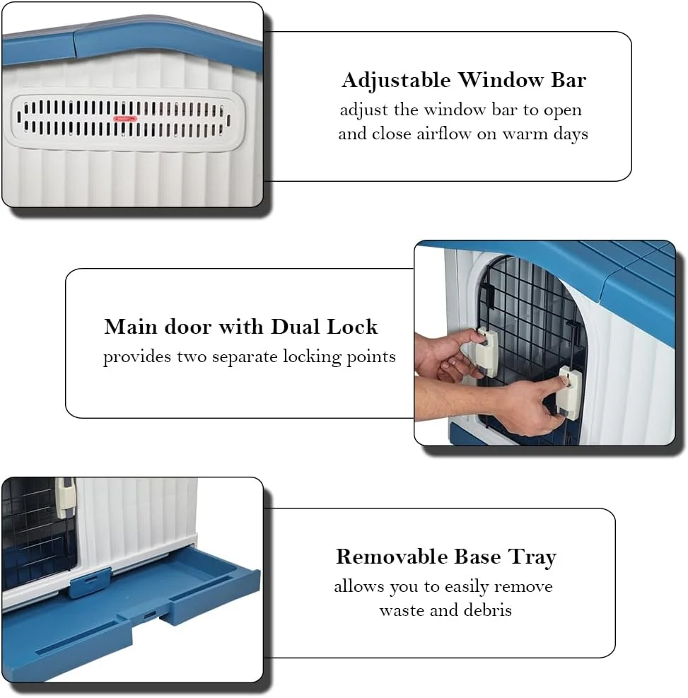 خانه سگ بزرگ سرپوشیده | سقف قابل تنظیم تهویه دار، سینی کشویی و نوار جریان هوای جانبی | خانه سگ سرپناه با مونتاژ آسان برای سگ های کوچک و بزرگ | استفاده در فضای داخلی و خارجی | 88 سانتی متر (آبی)