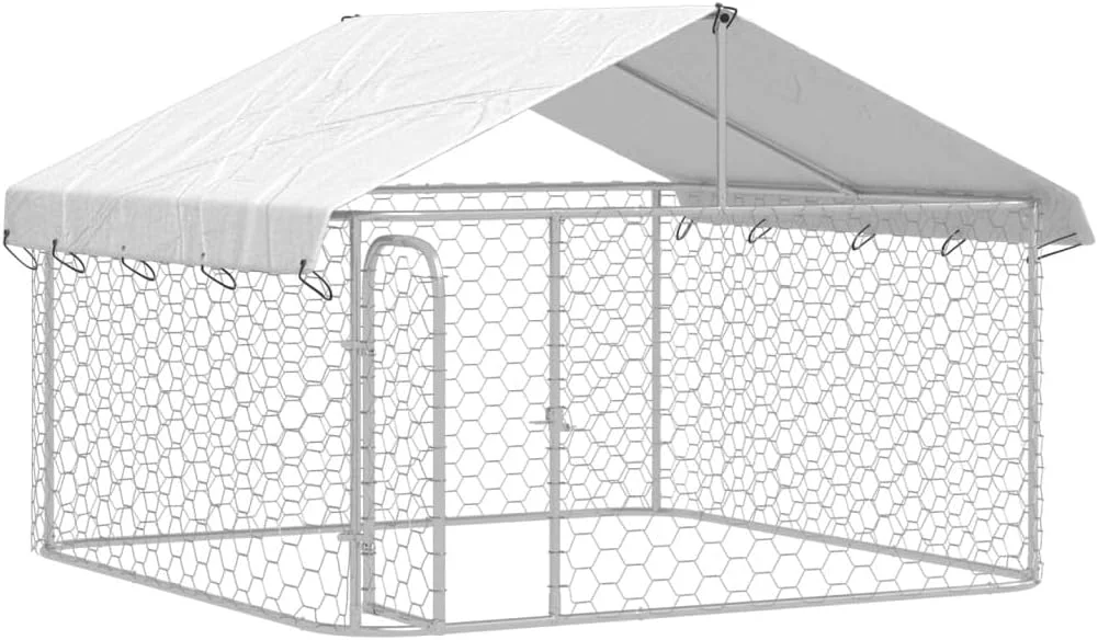 قفس سگ فضای باز vidaXL با سقف، باغ، پاسیو، تراس، حیاط خلوت، لوازم حیوانات خانگی، خانه سگ، جعبه، محوطه بازی، قفل ایمنی