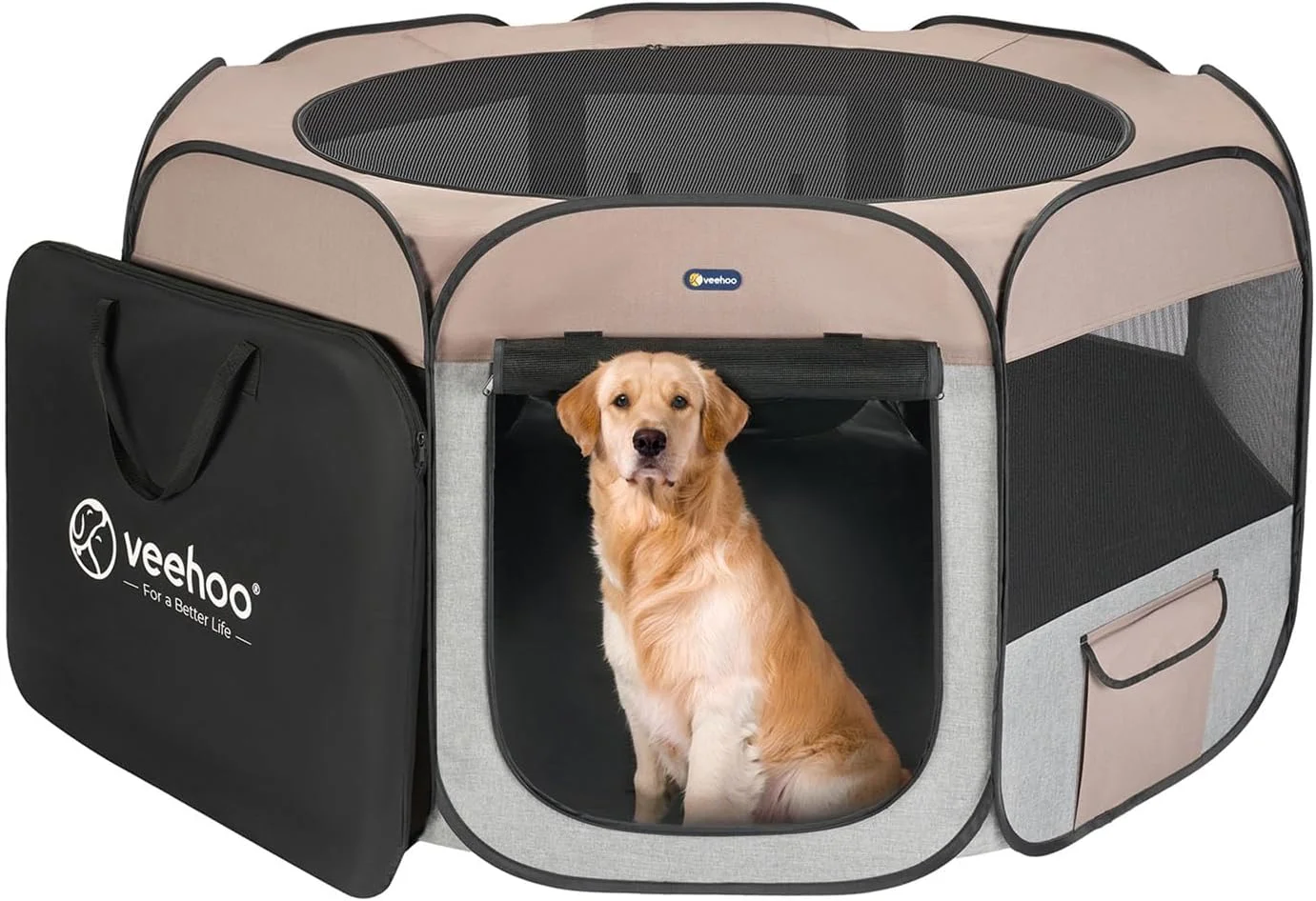 محوطه بازی قابل حمل سگ ویهو - محوطه بازی تاشو سگ با کیف حمل، چادر تمرین حیوانات خانگی داخلی و خارجی برای سگ ها، خیلی بزرگ، خاکستری