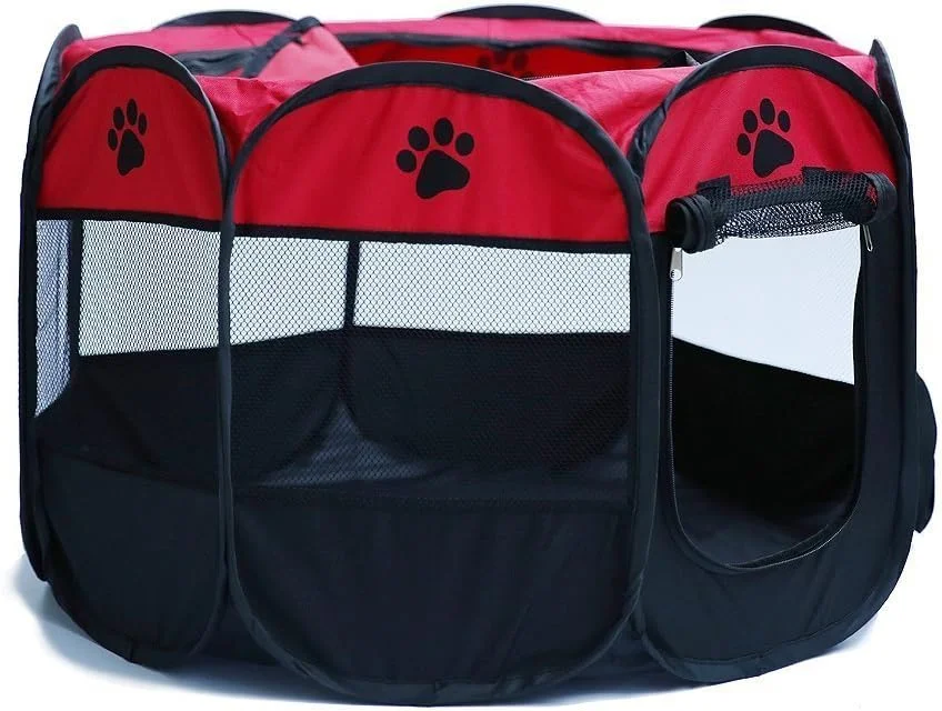 قفس بازی سگ و گربه Vastarsky Meiying - لانه تمرینی تاشو قابل حمل - مناسب برای استفاده در داخل و خارج از خانه سایز کوچک (قطر 28 اینچ در ارتفاع 18 اینچ) قرمز U2BCMY464-RED-S