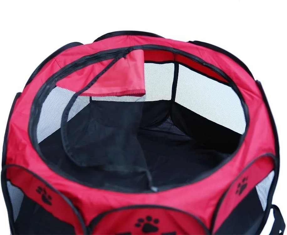 قفس بازی سگ و گربه Vastarsky Meiying - لانه تمرینی تاشو قابل حمل - مناسب برای استفاده در داخل و خارج از خانه سایز کوچک (قطر 28 اینچ در ارتفاع 18 اینچ) قرمز U2BCMY464-RED-S