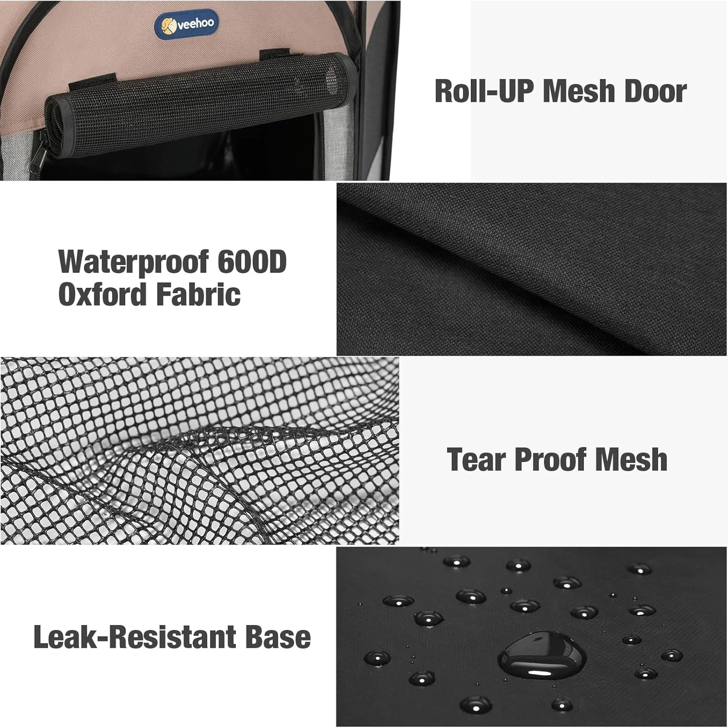 پارک بازی سگ قابل حمل Veehoo - پارک بازی سگ بسیار بزرگ مناسب فضای داخلی/خارجی با رویه زیپ‌دار جداشدنی، پارک بازی تاشو سگ به همراه کیف حمل، 150 طول x 150 عرض x 76 ارتفاع سانتی‌متر، مشکی