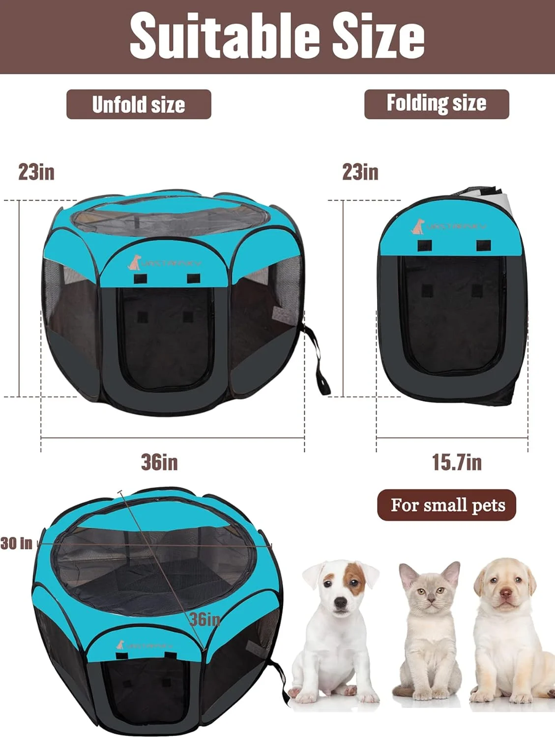 پارک بازی تاشو و قابل حمل Vastarsky برای حیوانات خانگی، پارک بازی نرم و بازشو برای توله سگ، بچه گربه، پارچه سبک وزن با توری تنفسی، قفس حیوانات خانگی برای استفاده در داخل و خارج از منزل (91x91x58 سانتی متر، آبی)