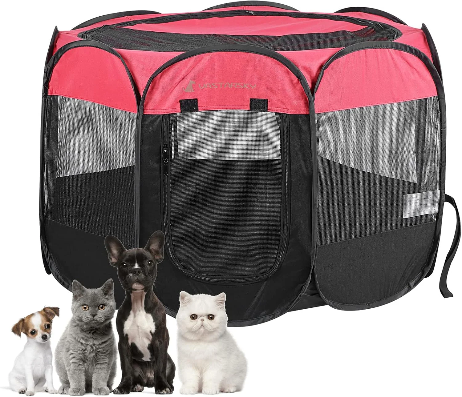 قفس بازی سگ و گربه Vastarsky Meiying - محفظه تمرین تاشو قابل حمل - مناسب برای استفاده در داخل و خارج از خانه سایز بزرگ (قطر 35 اینچ در ارتفاع 24 اینچ) قرمز U2BCMY464-RED-L