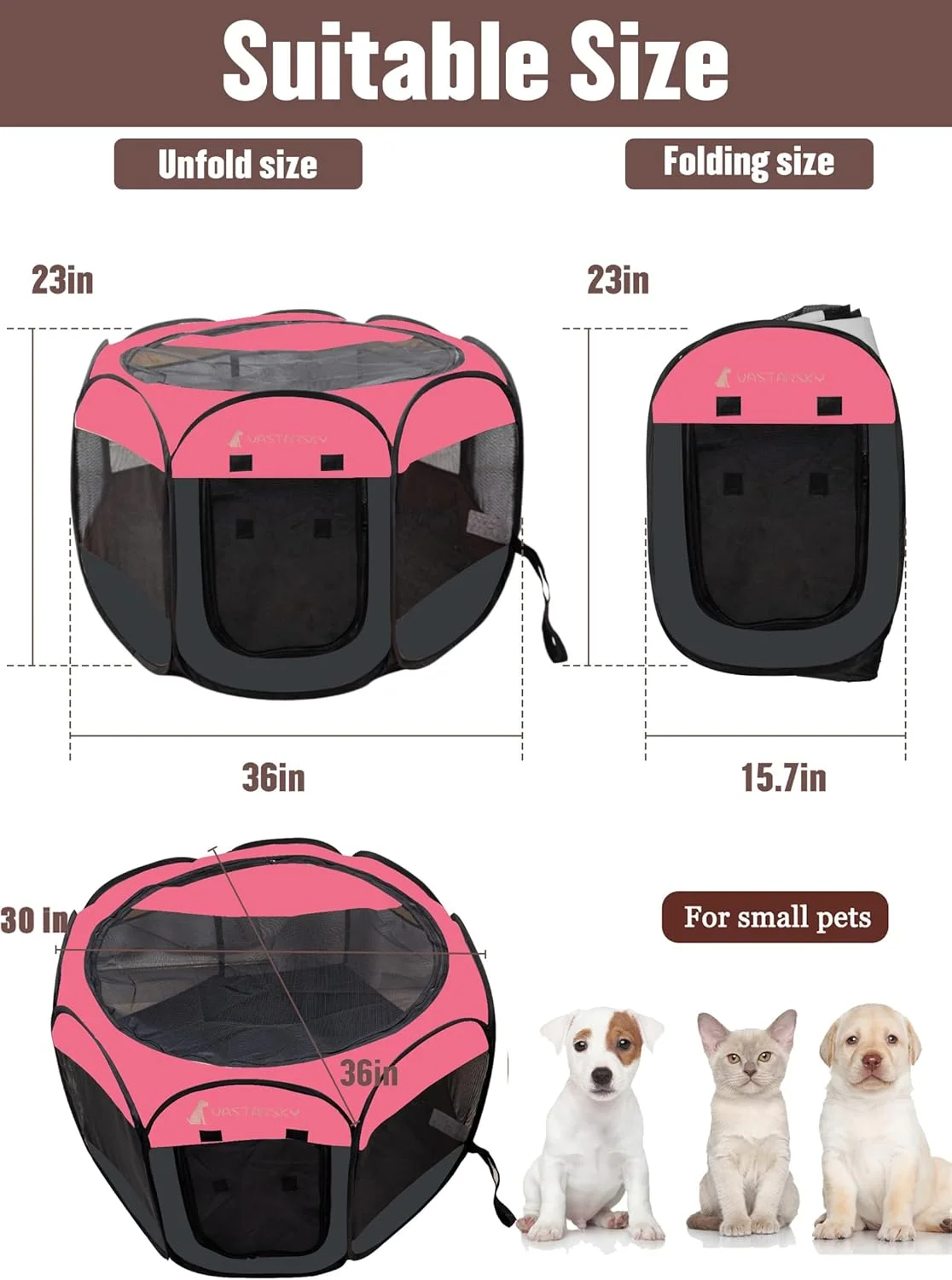 قفس بازی سگ و گربه Vastarsky Meiying - محفظه تمرین تاشو قابل حمل - مناسب برای استفاده در داخل و خارج از خانه سایز بزرگ (قطر 35 اینچ در ارتفاع 24 اینچ) قرمز U2BCMY464-RED-L