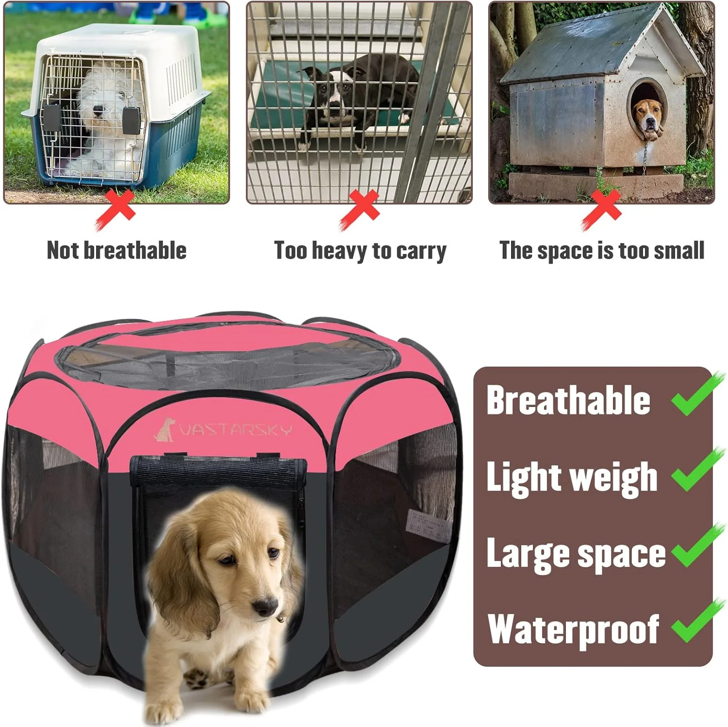 قفس بازی سگ و گربه Vastarsky Meiying - محفظه تمرین تاشو قابل حمل - مناسب برای استفاده در داخل و خارج از خانه سایز بزرگ (قطر 35 اینچ در ارتفاع 24 اینچ) قرمز U2BCMY464-RED-L