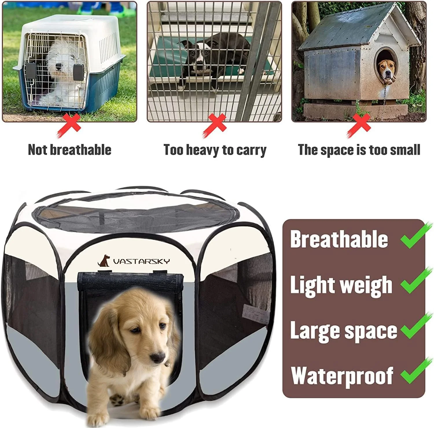 پارک بازی تاشو و قابل حمل حیوانات خانگی Vastarsky، پارک بازی نرم و بازشو برای توله سگ، بچه گربه، گربه، پارک بازی پارچه ای سبک وزن با توری تنفسی، قفس حیوانات خانگی برای استفاده در داخل و خارج از منزل (بدون کیف)