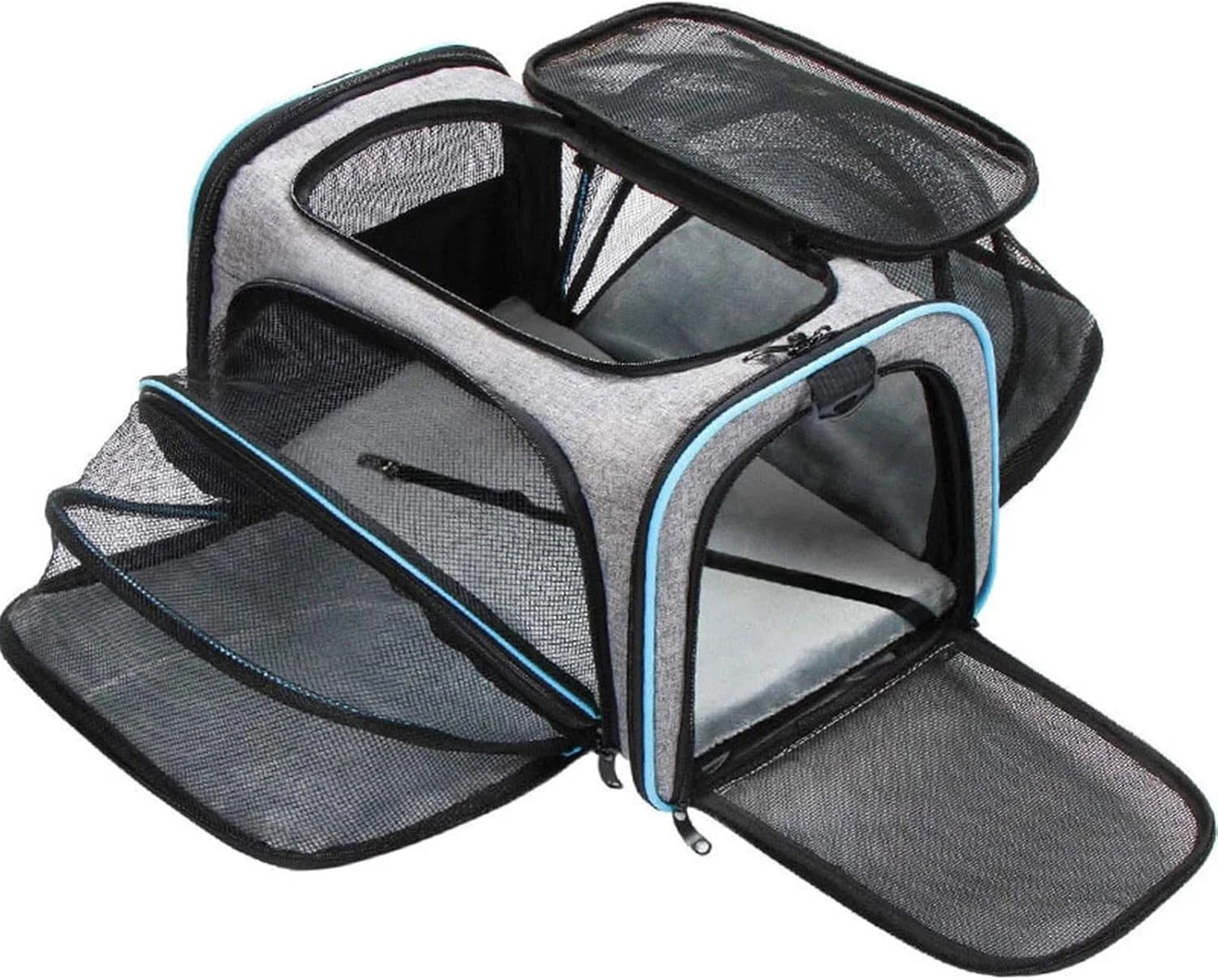 کیف حمل سگ یوتویا برای سگ های کوچک، کیف حمل حیوانات خانگی، کیف تاشو قابل تنفس و قابل حمل، کیف حمل سگ و گربه برای مسافرت در فضای باز، کیف دستی ایمن با زیپ (رنگ: آبی خاکستری)