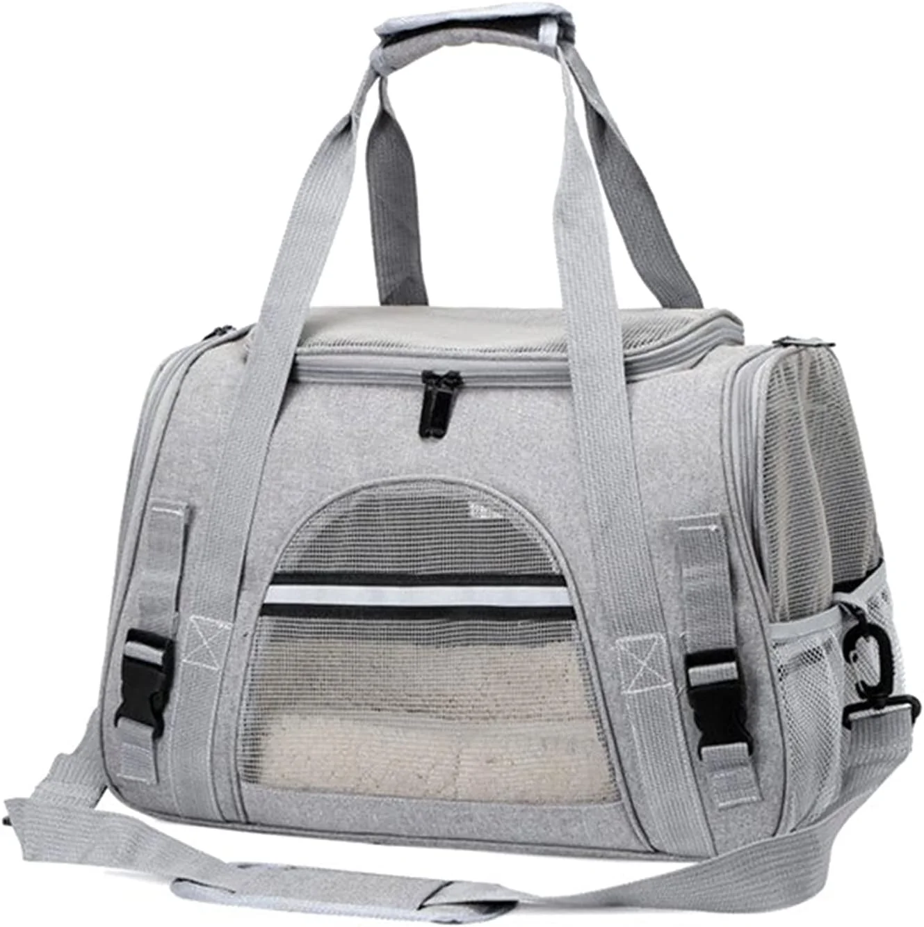 کیف حمل سگ UTOYA برای سگ های کوچک، کیف حمل حیوانات خانگی نرم و قابل حمل، تاشو و تنفسی، کیف حمل سگ و گربه، کیف دستی مسافرتی برای حیوانات خانگی با زیپ های ایمنی قفل دار (رنگ: خاکستری)