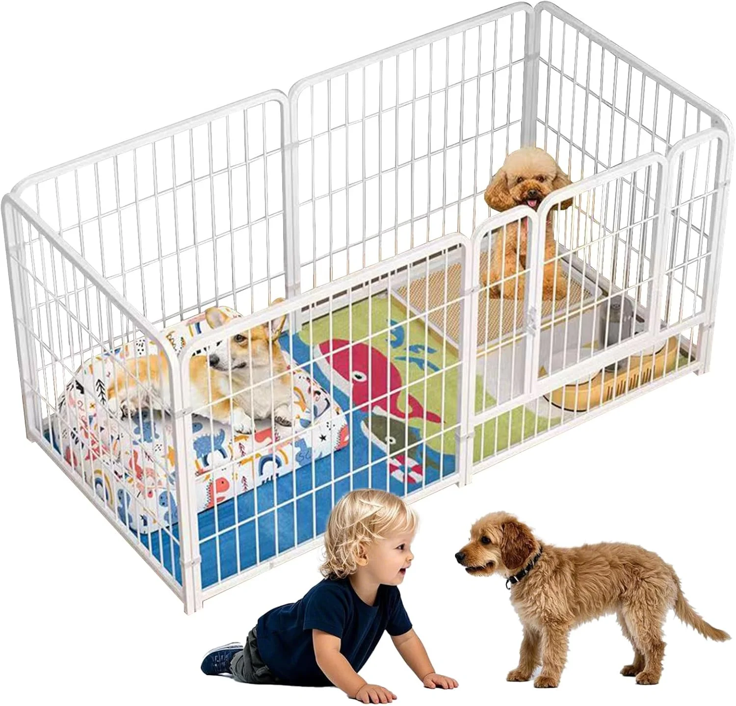 محوطه بازی تاشو سگ URbazaar، حصار تمرینی 6 پنلی ضد زنگ با درب قفل‌دار برای داخل/خارج از خانه، محوطه بازی قابل حمل توله سگ 120x60x60 سانتی‌متر برای حیوانات خانگی کوچک و متوسط