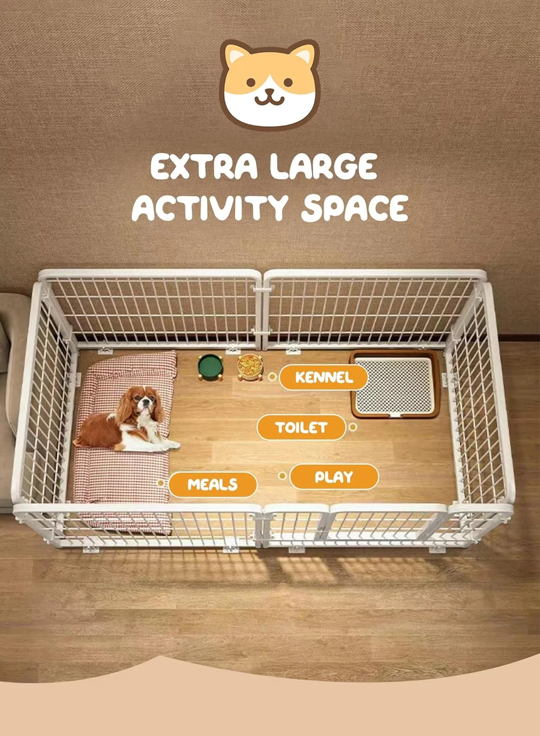 محوطه بازی تاشو سگ URbazaar، حصار تمرینی 6 پنلی ضد زنگ با درب قفل‌دار برای داخل/خارج از خانه، محوطه بازی قابل حمل توله سگ 120x60x60 سانتی‌متر برای حیوانات خانگی کوچک و متوسط