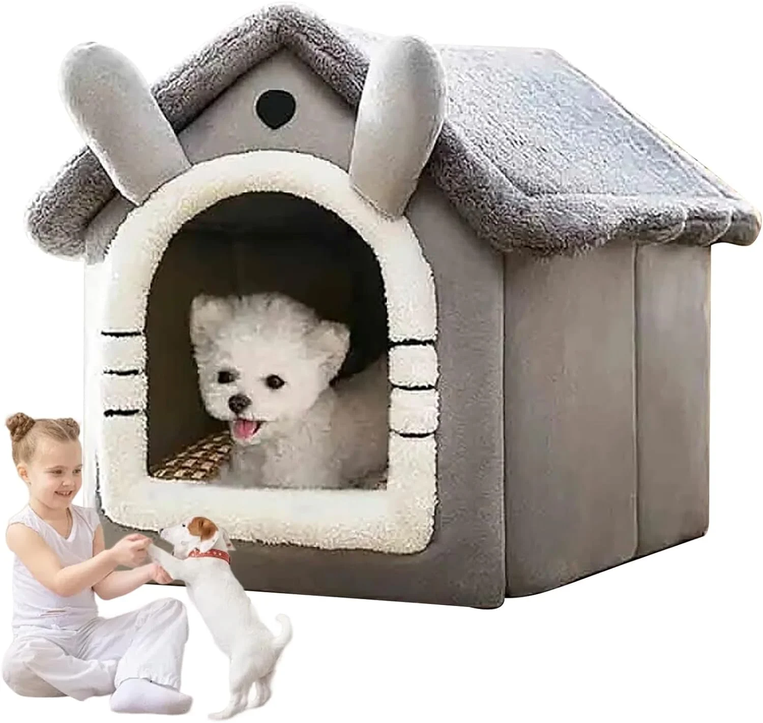 خانه سگ URbazaar مناسب فضای داخلی، خانه تاشو بزرگ حیوانات خانگی با کوسن قابل جابجایی و گرم مناسب فصل زمستان، تخت خواب لانه ای ضد آب و ضد لغزش برای سگ ها و گربه های کوچک و متوسط (خاکستری)