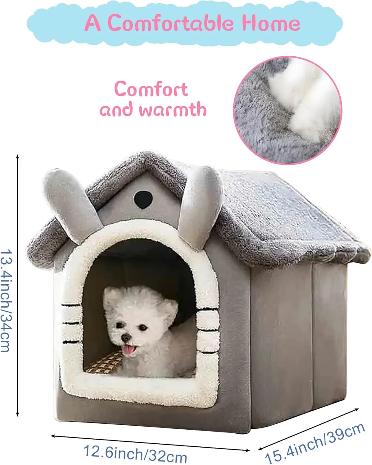 خانه سگ URbazaar مناسب فضای داخلی، خانه تاشو بزرگ حیوانات خانگی با کوسن قابل جابجایی و گرم مناسب فصل زمستان، تخت خواب لانه ای ضد آب و ضد لغزش برای سگ ها و گربه های کوچک و متوسط (خاکستری)