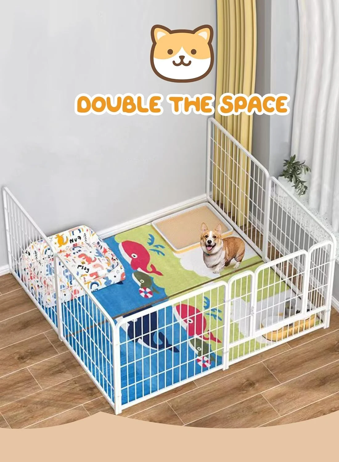 محوطه بازی تاشو سگ URbazaar، حصار تمرینی 6 پنلی ضد زنگ با درب قفل‌دار برای داخل/خارج از خانه، محوطه بازی قابل حمل توله سگ 120x60x60 سانتی‌متر برای حیوانات خانگی کوچک و متوسط