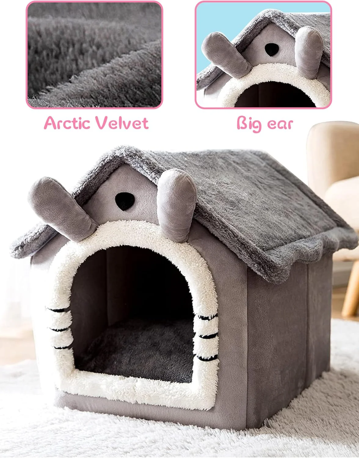 خانه سگ URbazaar مناسب فضای داخلی، خانه تاشو بزرگ حیوانات خانگی با کوسن قابل جابجایی و گرم مناسب فصل زمستان، تخت خواب لانه ای ضد آب و ضد لغزش برای سگ ها و گربه های کوچک و متوسط (خاکستری)