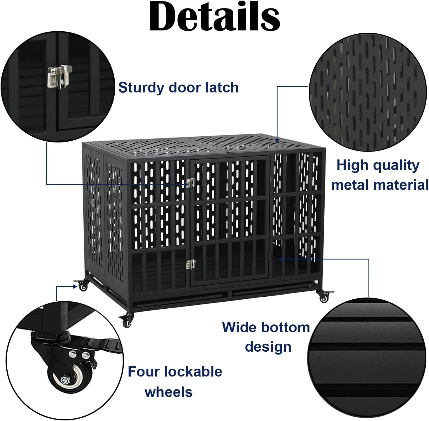 قفس سگ سنگین Ufyerutg، لانه سگ برای سگ های با اضطراب بالا متوسط ​​بزرگ، قفس حیوانات خانگی غیرقابل تخریب داخلی، محوطه بازی حیوانات خانگی با قفل درب محکم و چهار چرخ قفل شونده، مونتاژ آسان، 44 اینچ