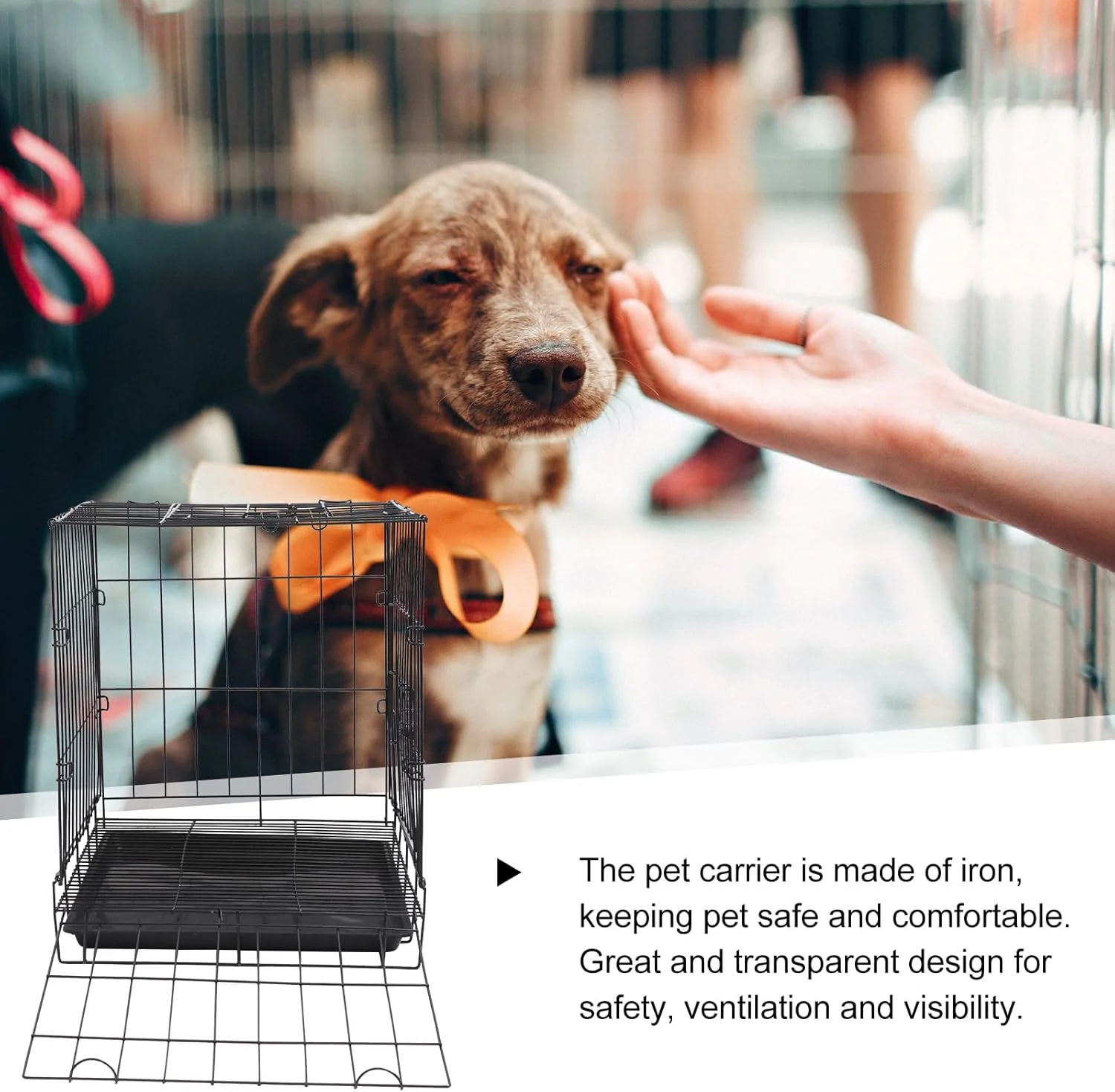 قفس سگ UKCOCO، قفس فلزی تاشو مشکی رنگ با سینی پایه مقاوم در برابر جویدن و دسته حمل - جعبه سنگین برای سگ پودل، گربه، خرگوش (آبی)، 50x37x40 سانتی متر