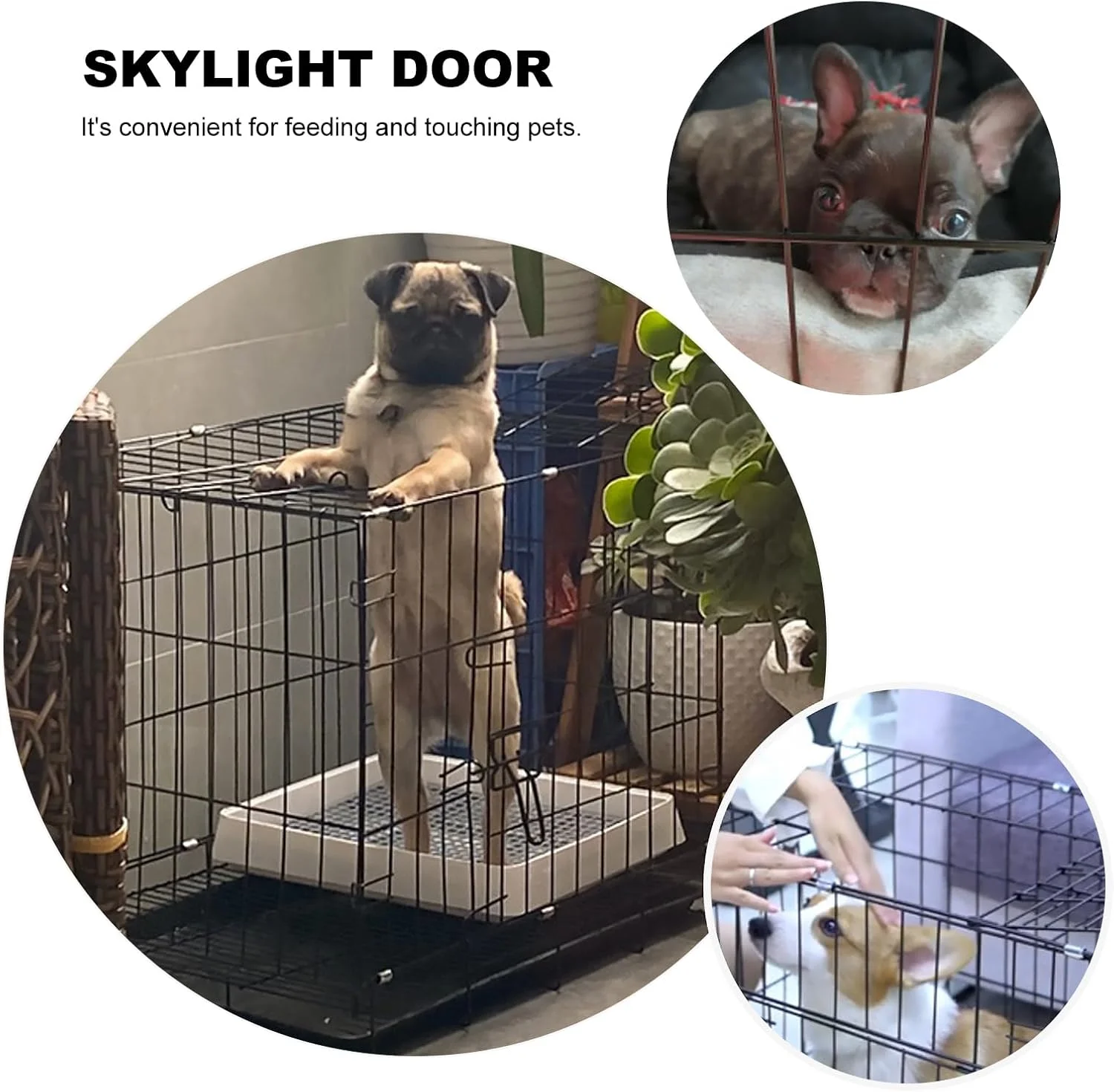 قفس سگ UKCOCO، قفس فلزی تاشو مشکی رنگ با سینی پایه مقاوم در برابر جویدن و دسته حمل - جعبه سنگین برای سگ پودل، گربه، خرگوش (آبی)، 50x37x40 سانتی متر