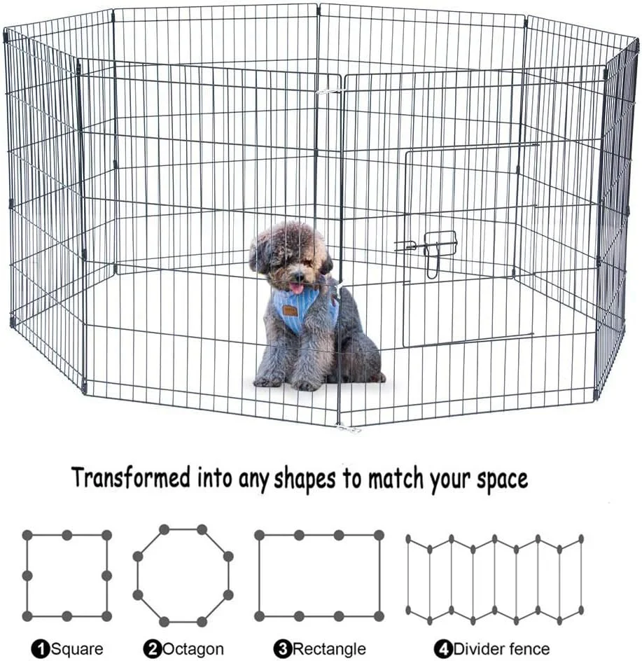 محوطه بازی 8 ضلعی UNDERDOG مناسب برای سگ ها/توله سگ ها/گربه ها و خرگوش ها، تاشو، ایده آل برای استفاده در داخل/خارج از منزل (76 سانتی متر، مشکی)