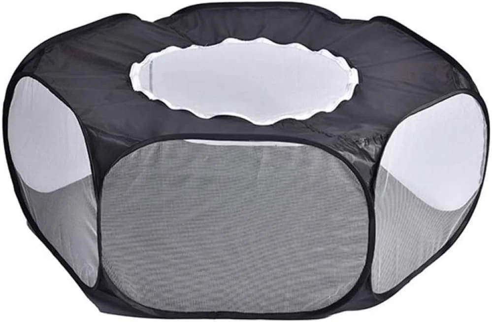 محوطه بازی حیوانات کوچک TSTSM، چادر قفس حیوانات خانگی توری تنفسی شفاف با پوشش بالایی، محوطه بازی حیوانات خانگی با باز شدن خودکار، مناسب برای تمرین در فضای داخلی و خارجی، حصار تاشو حیاط برای حیوانات کوچک - مشکی
