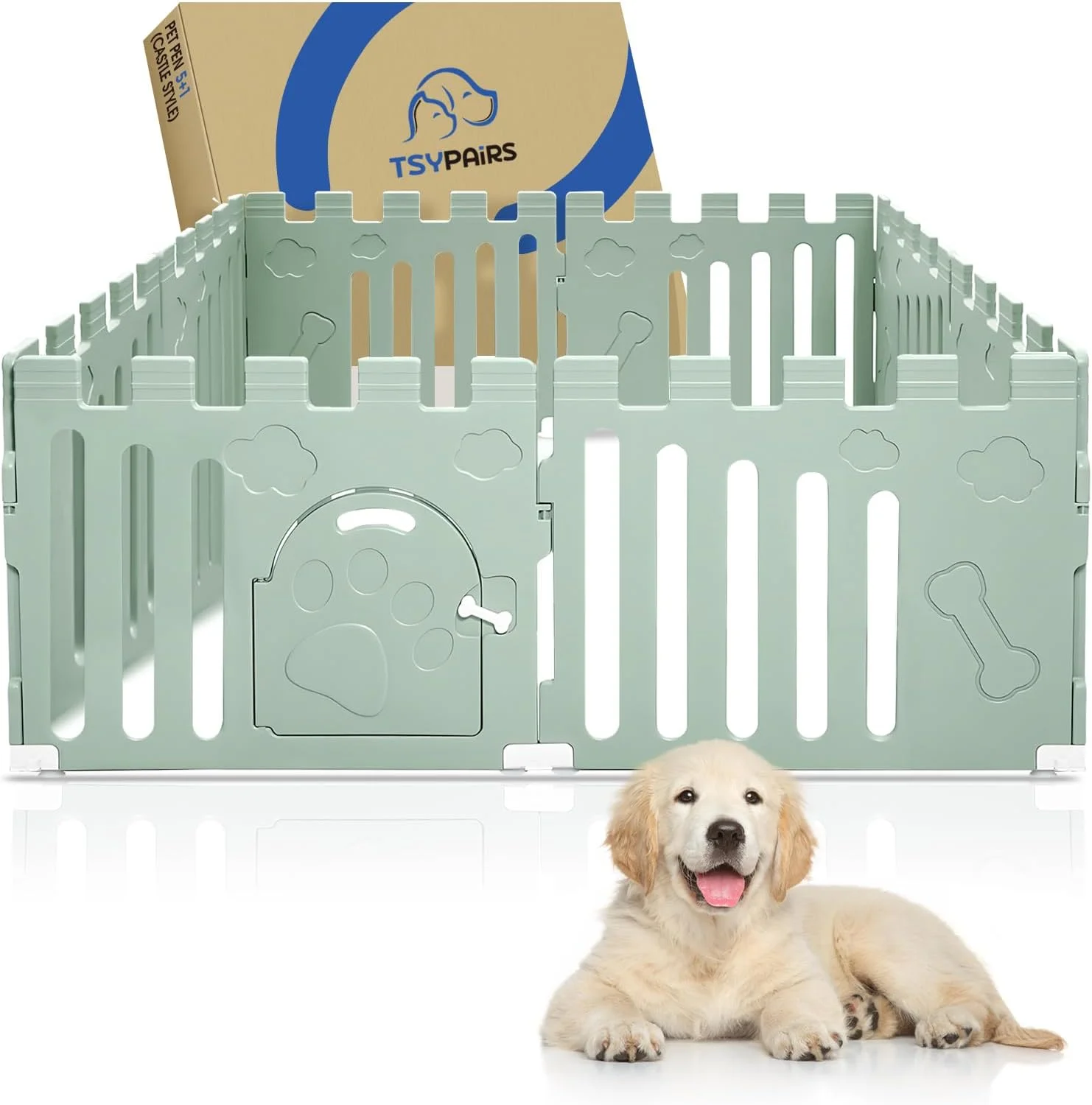 محوطه بازی سگ TSYPAIRS با درب، 8 پنل 24 اینچی، محوطه بازی توله سگ سرپوشیده، حصار ایمنی حیوانات خانگی کوچک پلاستیکی قوی، دروازه حیوانات خانگی ضد لغزش و ایمن، سبز